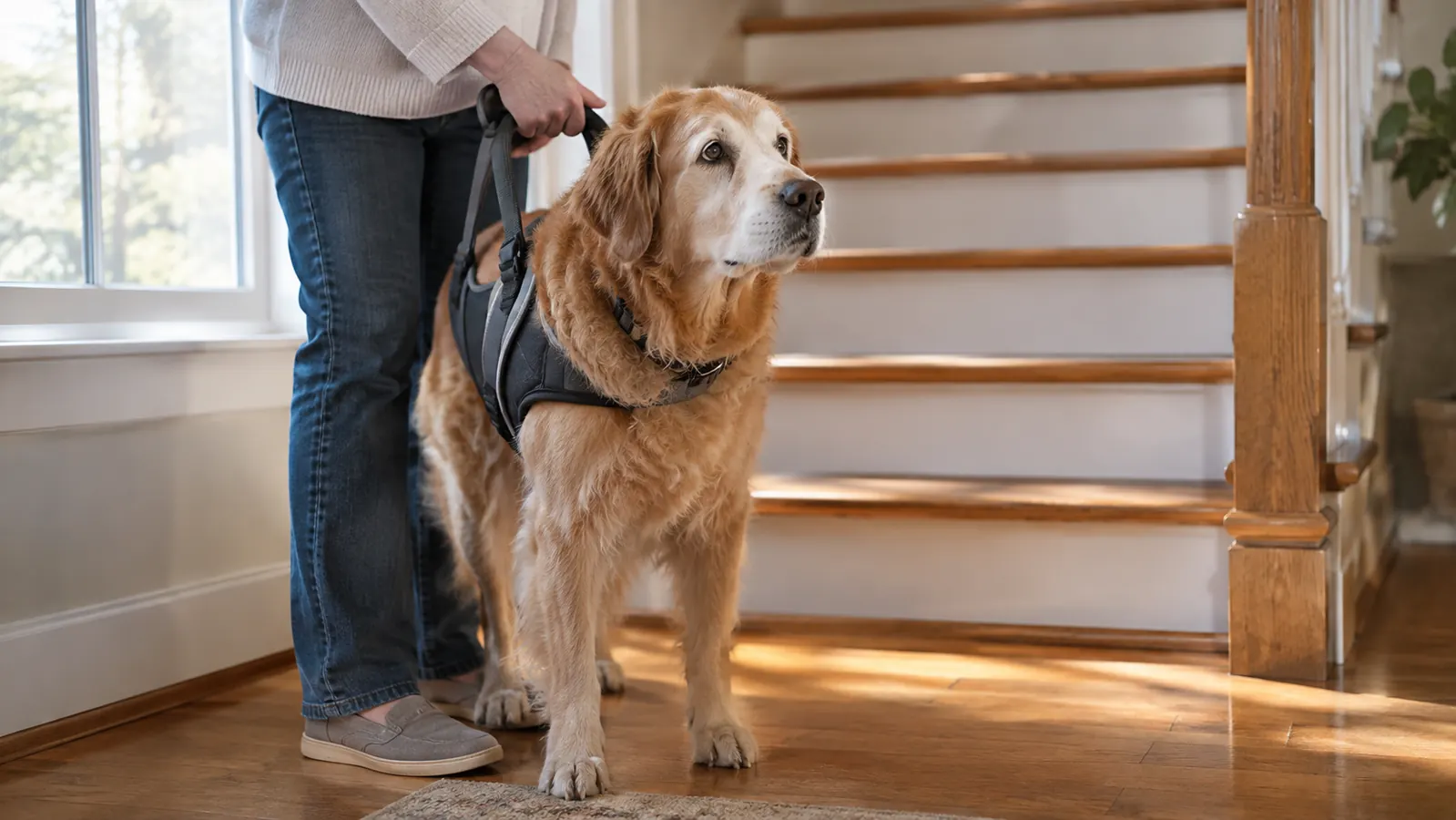 How to Help a Senior Dog Up the Stairs With a Lift Harness